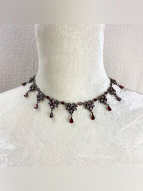 Kenny MA San Francisco Red Crystal Floral Drop Necklace